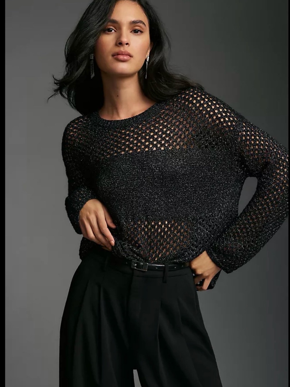 «Anthropologie Pilcro Open-Stitch
Pullover Sweater Black MetallicXS,S